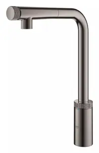 Baterie de bucatarie Grohe Minta Smartcontrol 31613A00, 3/8 inch, pipa inalta, tip L, dus extractabil, 2 functii, Grafit lucios