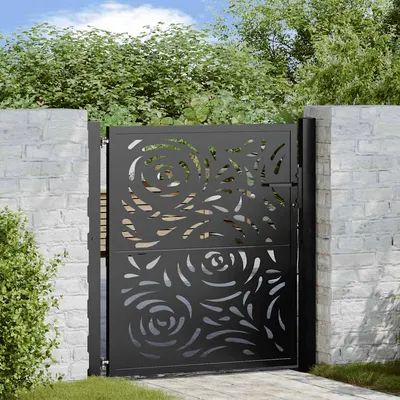vidaXL Poartă de grădină neagră 100x100 cm, oțel, design cu flacără