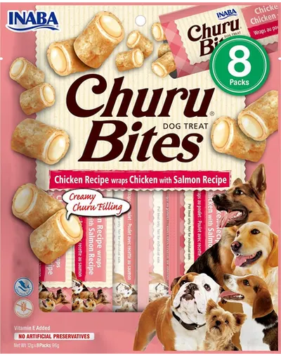 INABA Churu Bite Chicken 8x12g pui și somon wrap pentru câini