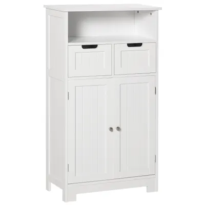 Kleankin Mobilă Baie Multifuncțională cu 2 Uși și Etajeră, 2 Sertare Reglabile, Dimensiuni 60x30x108.8cm, Alb Elegant | Aosom România