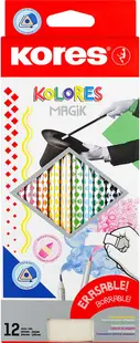Set de creioane colorate Kores - Magic, 12 culori, cu radieră