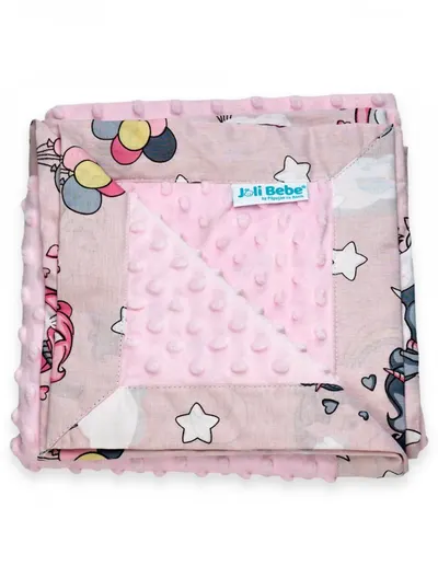 Paturica cu 2 fete din plus minky si bumbac 100 x 100 cm model baloane, roz