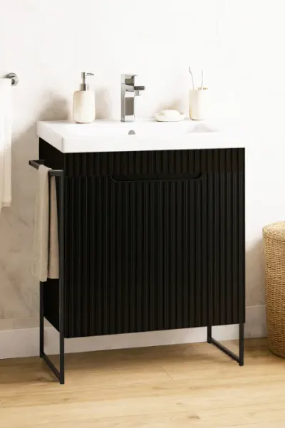 Set Baza front MDF si Lavoar seria 733, cadru metalic, montata, 60 cm, negru