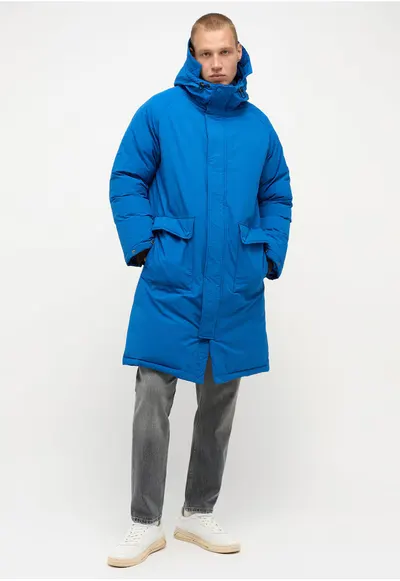 Jacheta Barbati - Long Parka - Regular Fit - Design Clasic - Cu Gluga - Fermoar - Bumbac - Marime L - Albastru
