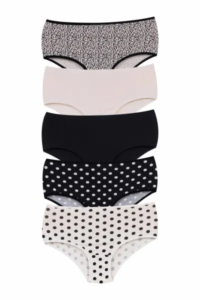 Set 5 perechi de chiloti din bumbac, pentru dama, 43500, Crem/Negru