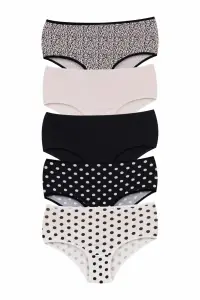 Set 5 perechi de chiloti din bumbac, pentru dama, 43500, Crem/Negru