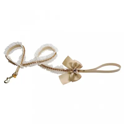 Lesa decorata, crem, cu dantela si lantisor din cristale Swarovski, lungime 1.2 m, latime 1.2 cm