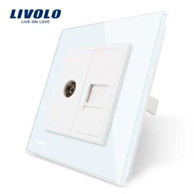 Priza dubla TV + Telefon Livolo cu rama din sticla