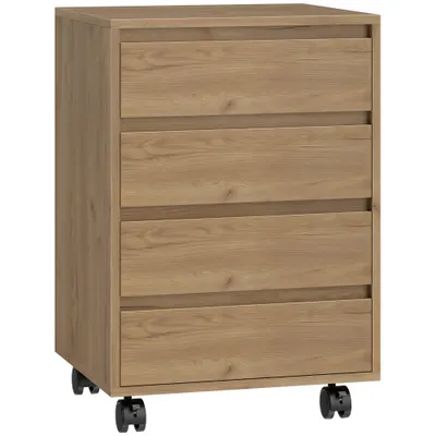 HOMCOM Sertarier de birou cu 4 sertare, cu roți pentru birou 46x40x65 cm Maro | Aosom Romania