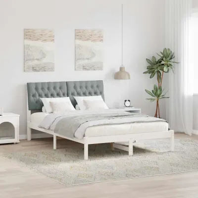 vidaXL Cadru de pat cu tăblie tapițată cu headboard Alb 135 x 190 cm