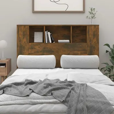 vidaXL Tăblie de pat cu dulap, stejar fumuriu, 120x18,5x102,5 cm