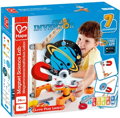 Constructor din lemn Hape Junior Inventor - Laborator de cercetare cu magneti