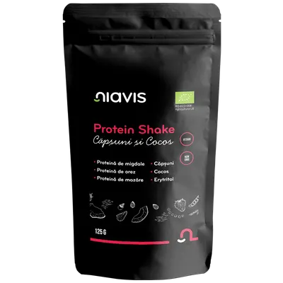 Protein shake ecologic cu capsune si cocos, 125g, Niavis