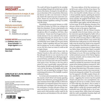 Mozart: Clarinet Concerto K. 622 / Sinfonia Concertante K. 297b - Vinyl