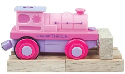 Jucarie din lemn pentru copii Bigjigs - Locomotiva cu baterie, roz