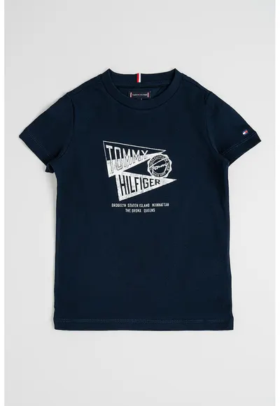 Tricou de bumbac cu imprimeu logo - Alb murdar/Bleumarin