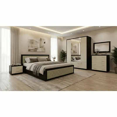 Dormitor Torino cu pat pentru saltea 140x200 cm, Wenge / Brad