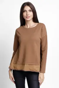 Pulover evazat cu angora, cu insertii laterale brodate, camel