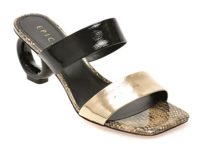 Papuci eleganti EPICA negri, A1289, din piele naturala lacuita