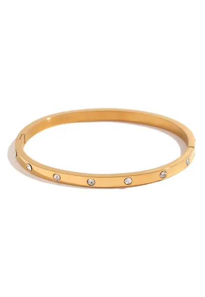 Bratara aurie - tip bangle - din otel inoxidabil - suflata cu aur 18k - cu zirconii - Vionelle C1