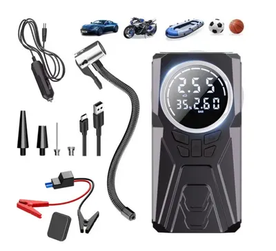Compresor Auto Portabil 4-în-1, Robot Pornire (Jump Starter), Power Bank 6000mAh, Pompă Digitală 150 PSI și Lanternă Engros
