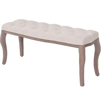 vidaXL Bancă, alb crem, 110x38x48 cm, pânză și lemn masiv