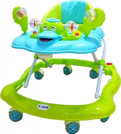 Premergator reglabil in 2 trepte Novokids Baby C Verde Turquoise Ratusca cu melodii, roti silentioase din silicon, pliabil