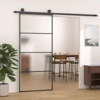 vidaXL Ușă glisantă, negru, 90x205 cm, sticlă ESG mată și aluminiu
