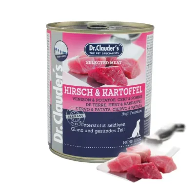 DR. CLAUDER'S Selected Meat, XS-XL, Căprioară și Cartofi, conservă hrană umedă fără cereale câini, (în suc propriu), 800g