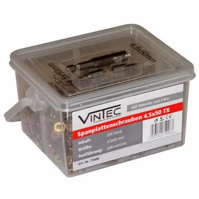 Set suruburi Torx cu cap plat pentru lemn Vintec 75006, O4.5x50 mm, 265 piese