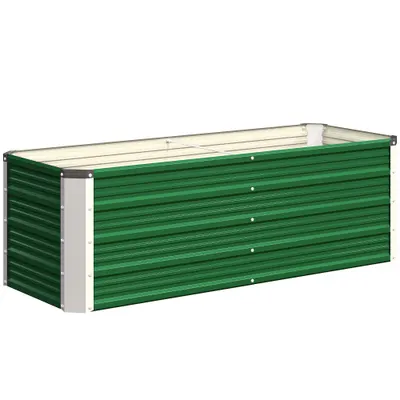 Outsunny Pat de Grădină Ridicat Fără Fund, din Oțel, cu 2 Zone de Cultivare, 125x47x40 cm, Verde | Aosom Romania