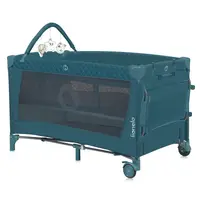 Patut pliabil Lionelo Flower Verde cu doua nivele, arcada, geanta transport, masuta de infasat, bara cu jucarii, fereastra laterala, 120x60 cm