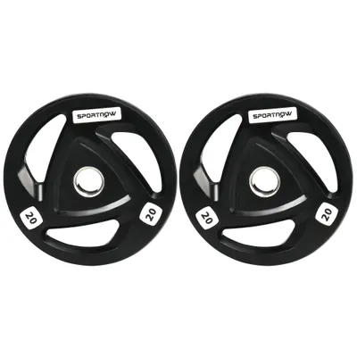 SPORTNOW Set 2 Discuri Greutate 20kg din Oțel cu Acoperire din Cauciuc, Gaură Ø5cm pentru Mreana și Mânere pentru Utilizare Manuală | Sport România