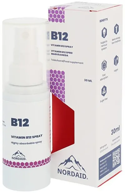 Spray bucal cu vitamina B12, 400 mcg, mentă, 30 ml, Nordaid