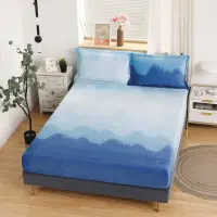 Cearsaf / Husa cu Elastic Cocolino 180x200cm si 2 fete de perna 50x70cm, Albastru, norisori degrade