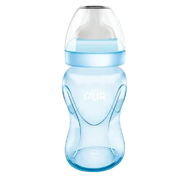 Biberon cu gura larga albastru +6luni, 250ml, PUR