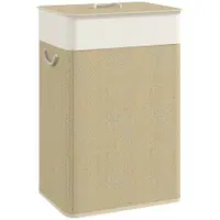HOMCOM Coș de rufe din bambus cu capac 72 L, colector de rufe cu mânere din bambus, sac de rufe detașabil, natural | Aosom Romania