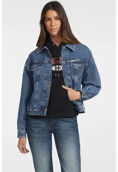 Jacheta supradimensionata din denim - Albastru pastel