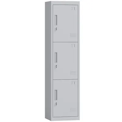 HOMCOM Dulap de birou din oțel cu 3 uși independente cu încuietoare și 2 chei, 45x38x180 cm, gri deschis | Aosom Romania