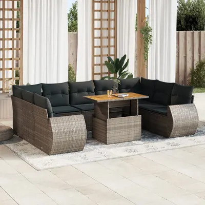 Gossi set mobilier de gradina cu perne, 10 piese, gri, poliratan