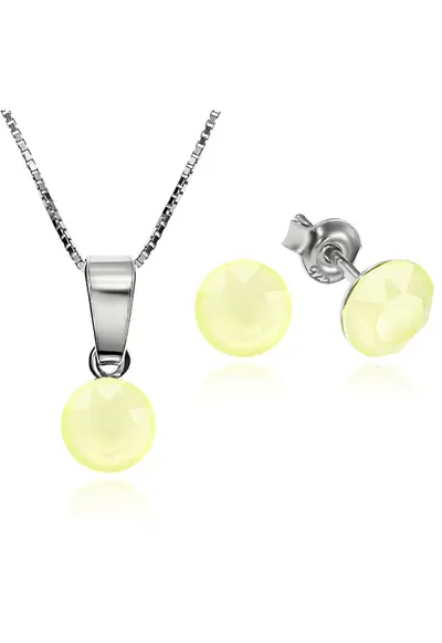 Set Argint 925 placat cu rodiu cu cristale Swarovski® Xirius 6mm Surub + Lant - Galben pal