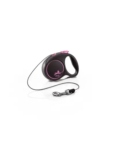 FLEXI Black Design lesa automata cu sir pentru caini, negru cu roz, marimea XS, 3 m