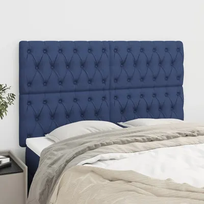 vidaXL Tăblie de pat albastră 160x7x118/128 cm, material textil