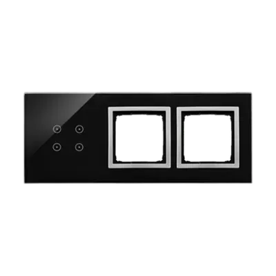 Panou Touch 3 module, modul 1:4 comenzi touch, module 2 si 3: spatii pentru module argintii Simon 54, sticla neagra