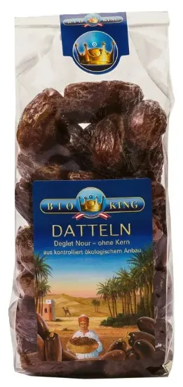 Curmale bio Deglet Nour, cu sâmbure, 250 g, Bio King