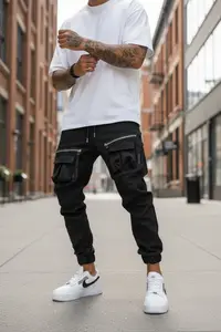 Pantaloni de trening cargo, negri, conici Y256 33-3