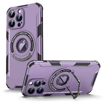 Husa Ultra-solida, Ring Armor, Compatibila cu iPhone 15 Pro Max, Magsafe, Inel Suport, Mov Engros
