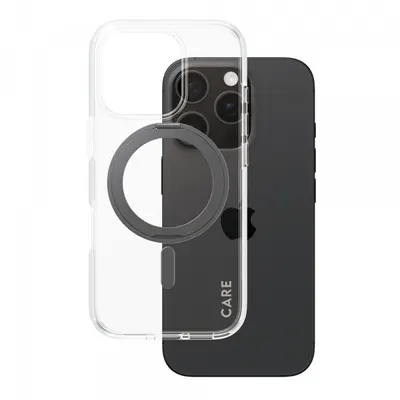 Husa MagSafe pentru Apple iPhone 16 Pro, PanzerGlass, Care Feature Kickstand, Transparenta Neagra