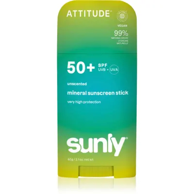 Attitude Sunly Mineral Sunscreen Stick SPF 50+ crema de fata cu minerale pentru protectie stick fără parfum 60 g