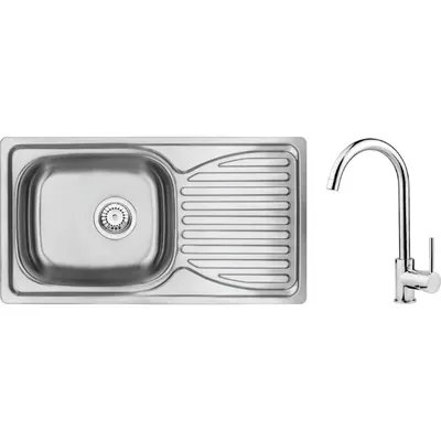 Set chiuveta bucatarie inox cu picurator si baterie crom Deante, Doppio